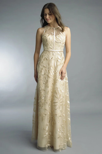 Embroidered sleeveless evening